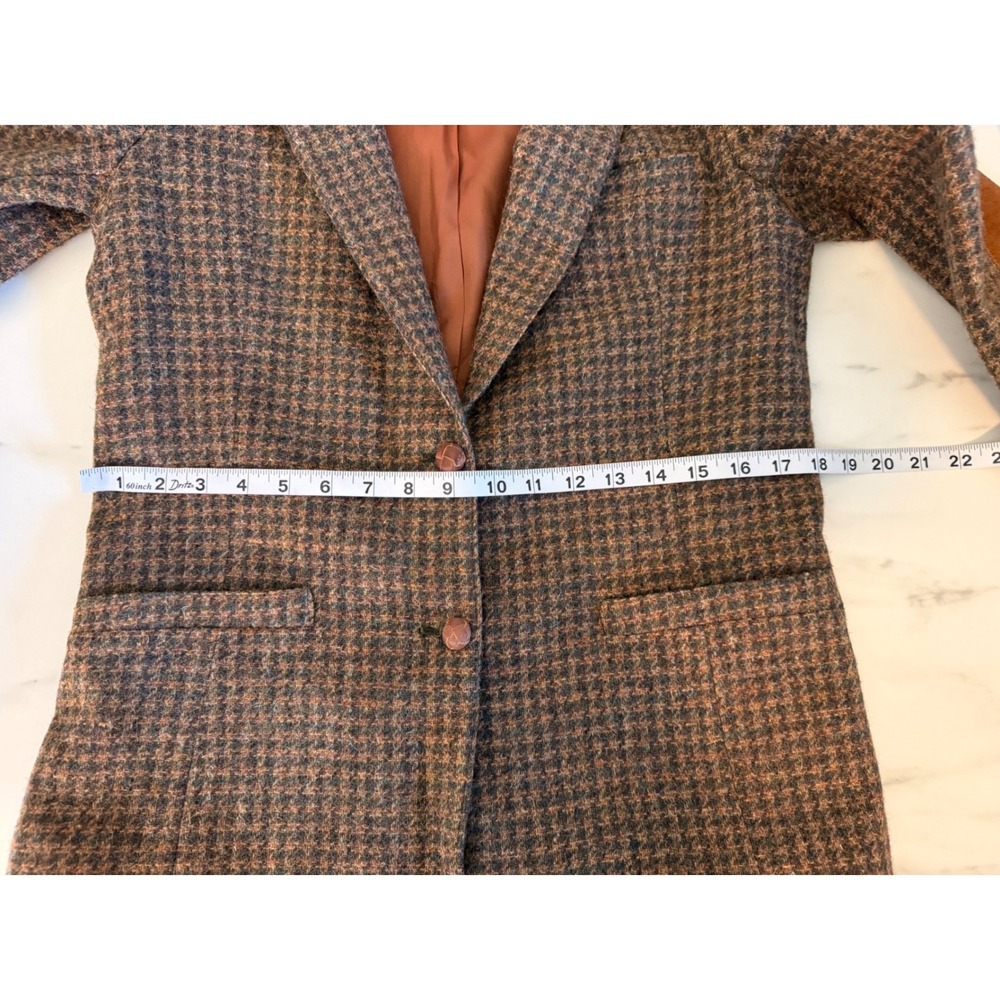 John Meyer Vintage Brown Tweed Houndstooth Blazer Elbow Patches Womens 8 - Picture 11 of 15